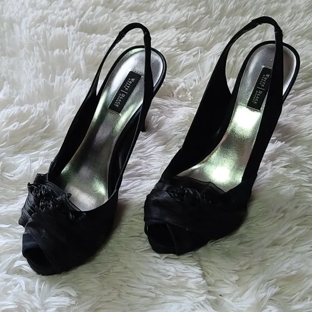WHBM Black Satin Slingback Platform Size 8.5